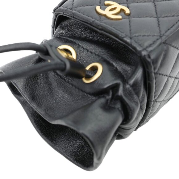 Chanel  Drawstring CC Mini Quilted Leather Bucket Crossbody Bag Black - Picture 7 of 11
